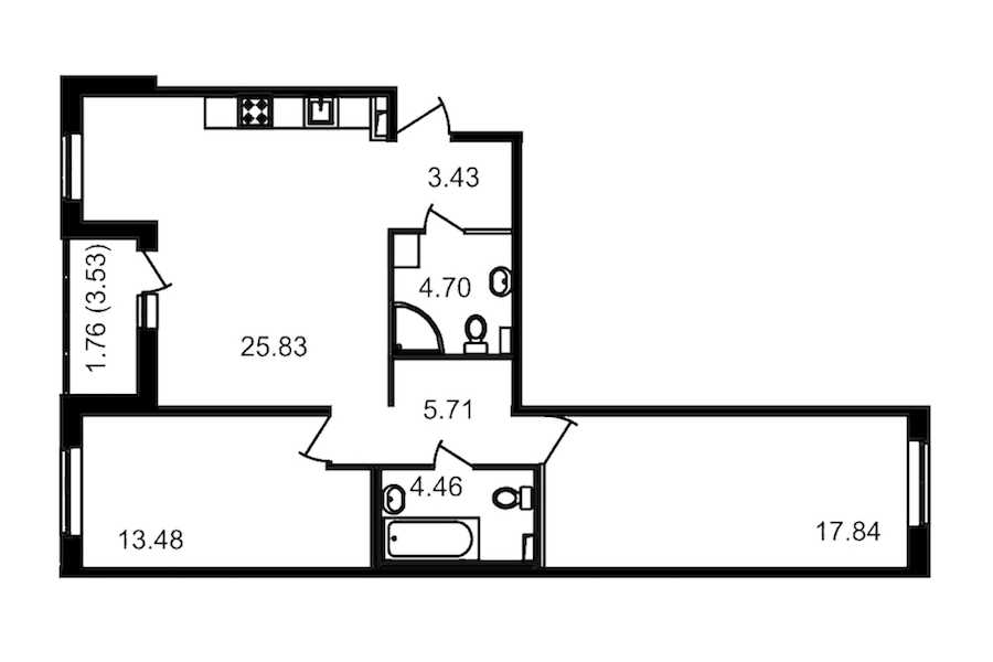 Двухкомнатная квартира в : площадь 78.98 м2 , этаж: 2 – купить в Санкт-Петербурге